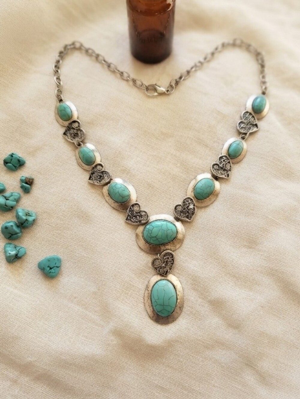 Vintage Style Boho Silver & Faux Turquoise Statement Necklace – Western Flair